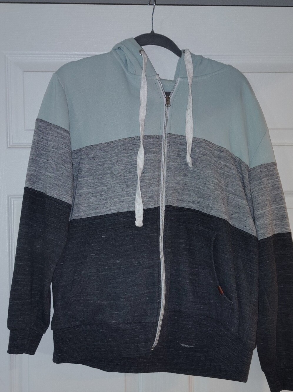 Doublju Women's Colorblock Zip Hoodie - Light Mint, Gray, Charcoal